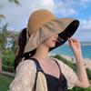 Sunscreen Wide Brim Bucket Hat Bow Vinyl Sun Hats Retro Woven Empty Top Cap  Summer