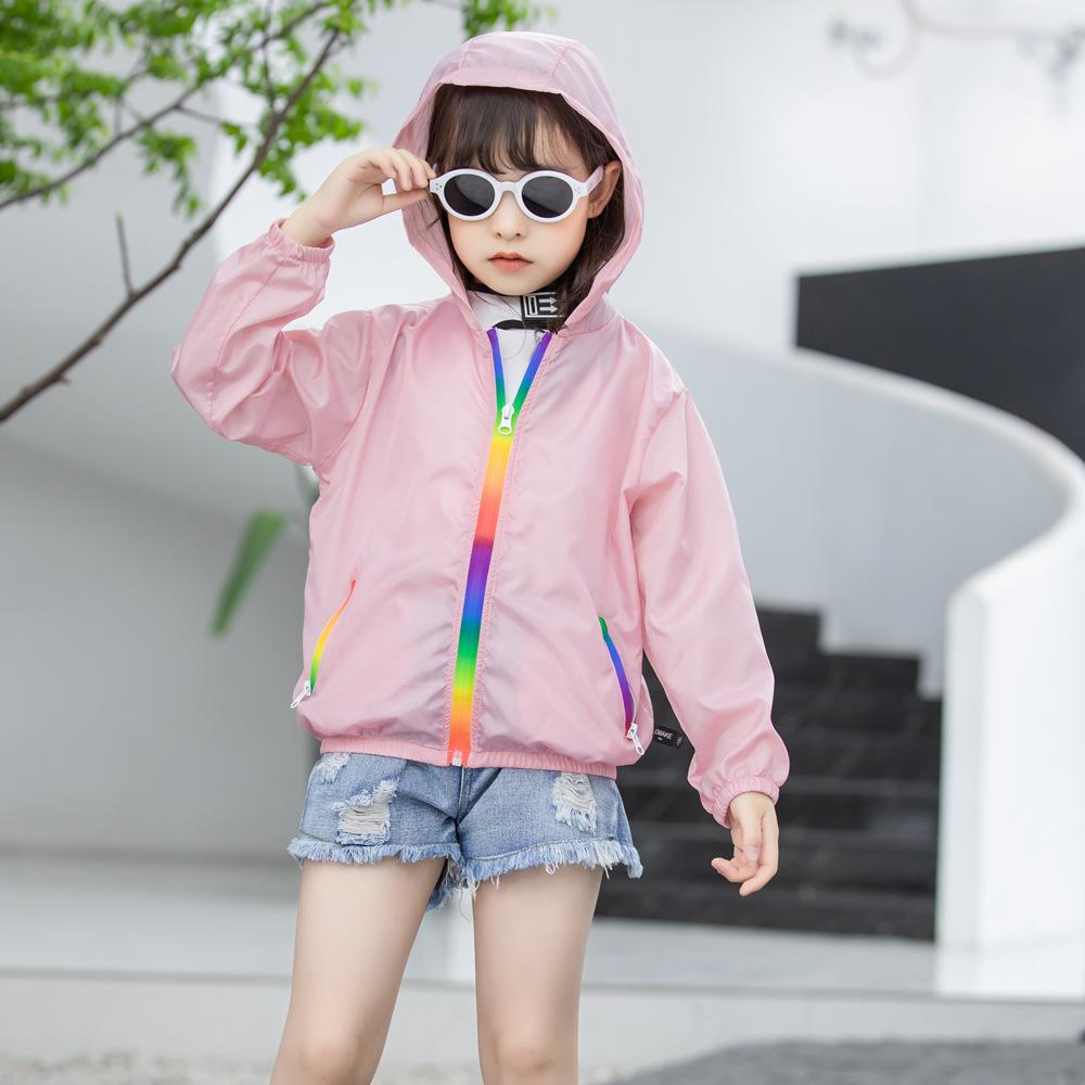 Children's Children's Sunscreen Jacket Boys and Girls Skin Coat Rainbow Hooded Sunscreen Clothing Air Conditioning Shirt