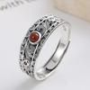 Adjustable Sterling Ring With Red Agate Cloud Motif Vintage Ethnic Style Statement Women Men