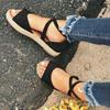 Chic And Comfortable Women Ladies Flat Espadrille Sandals With Low Wedge Heel Peep Toe Design