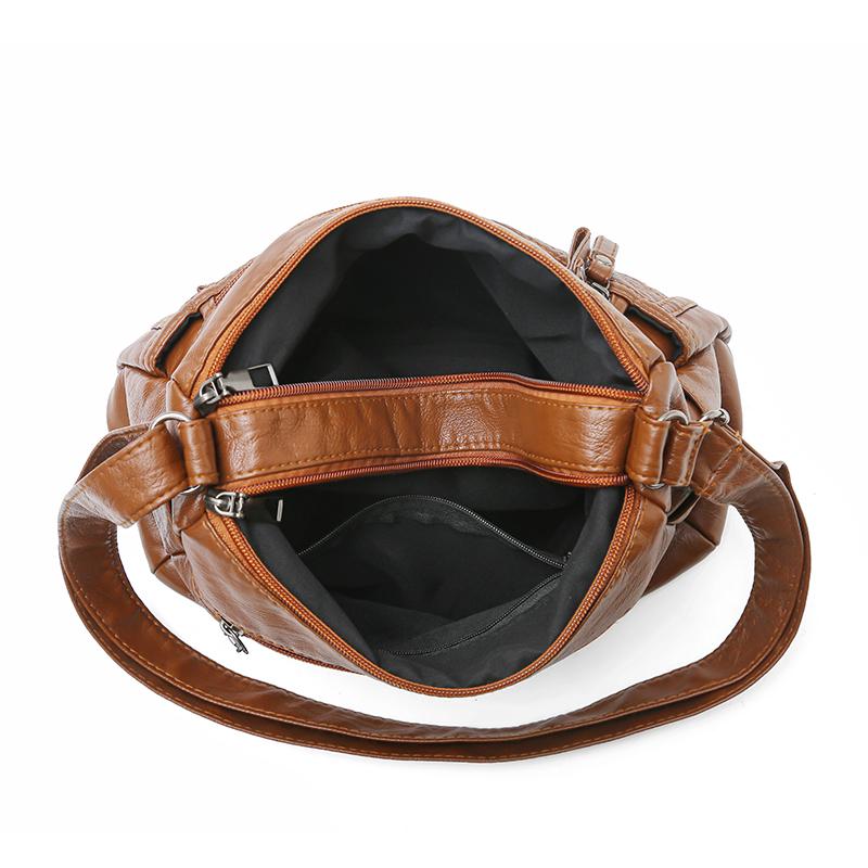 Women's Soft Leather Crossbody Bag Middle-Aged Mother Bag Multi-Layer Shoulder Bag