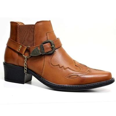 Trendy neue kurze Stiefel für den Herbst Herrenmode Retro Cowboystiefel Leder High Top Kettenschnalle Schuhe Spitzschuh rutschfeste Stiefel