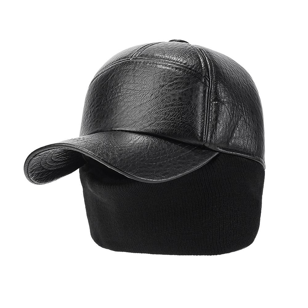 Autumn Winter Middle-Aged Men's Face Ear Protection Baseball Cap PU Outdoor Cold Warm Cap