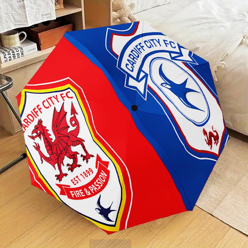 Football Club Cardiff Automatic Folding Umbrella - 8-Rib Travel Umbrella with Auto Open/Close & Portable Gifts for Holidays or Birthdays