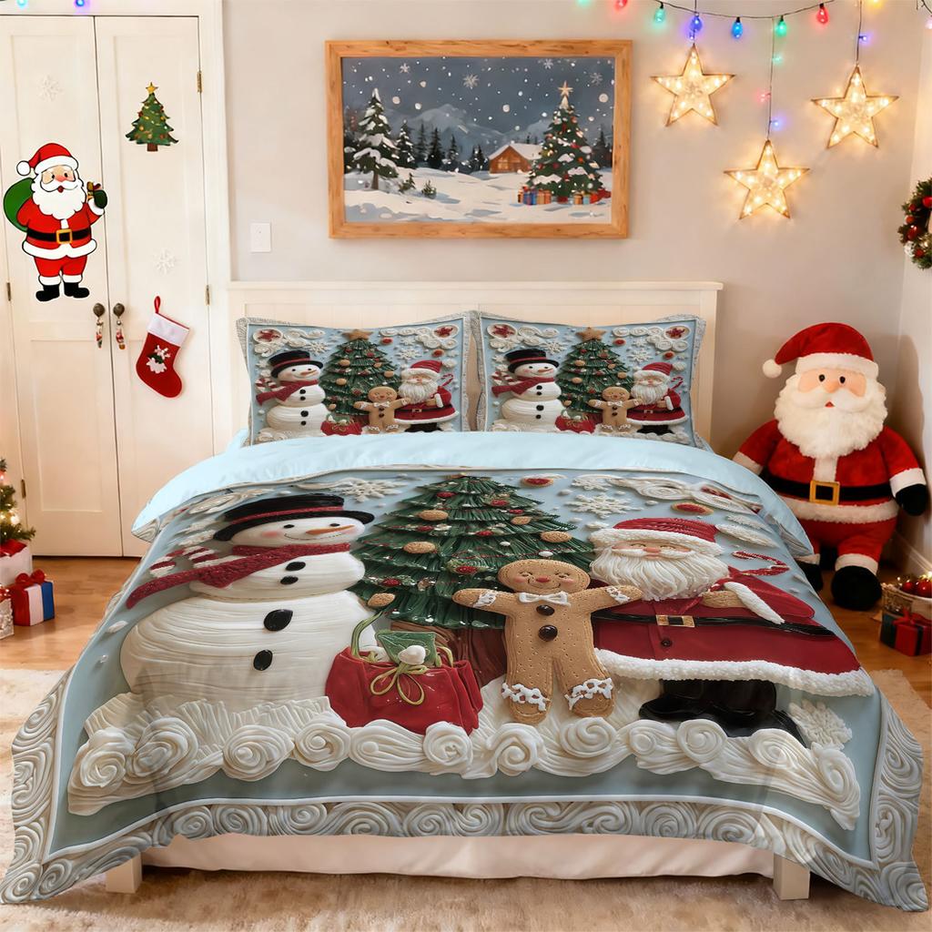 Christmas Snowman Three-Piece Quilt Cover Custom Digital Printing Bedding Set Distribution