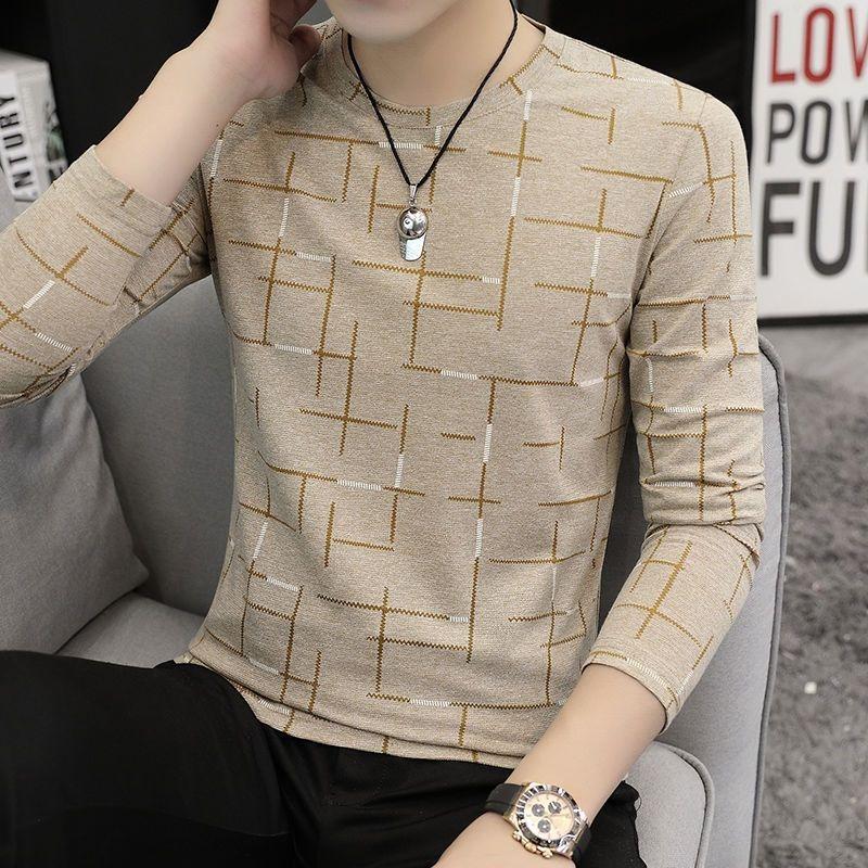 Mens Casual Geometric Print Long Sleeve Round Neck T Shirt M