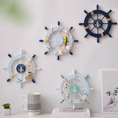 11" Drewniany Ster Statku Żeglarskiego na Ścianę Styl Nadmorski Ornament do Powieszenia na Ścianę ze Sterem Łodzi i Rozgwiazdą