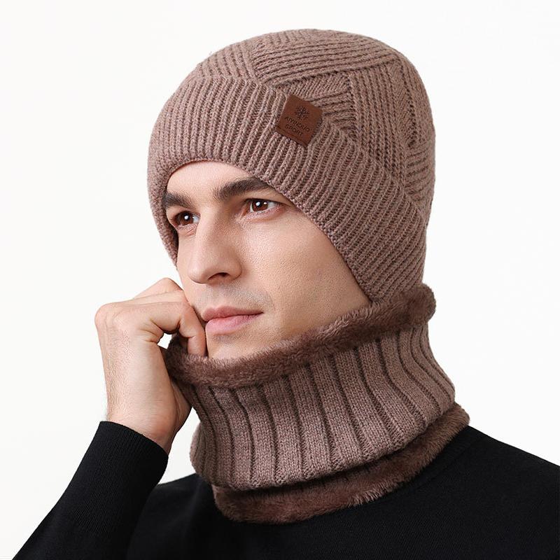 Men's Wool Thick Knitted Hat Scarf Winter Cashmere Ear Protection Warm Wool Hat