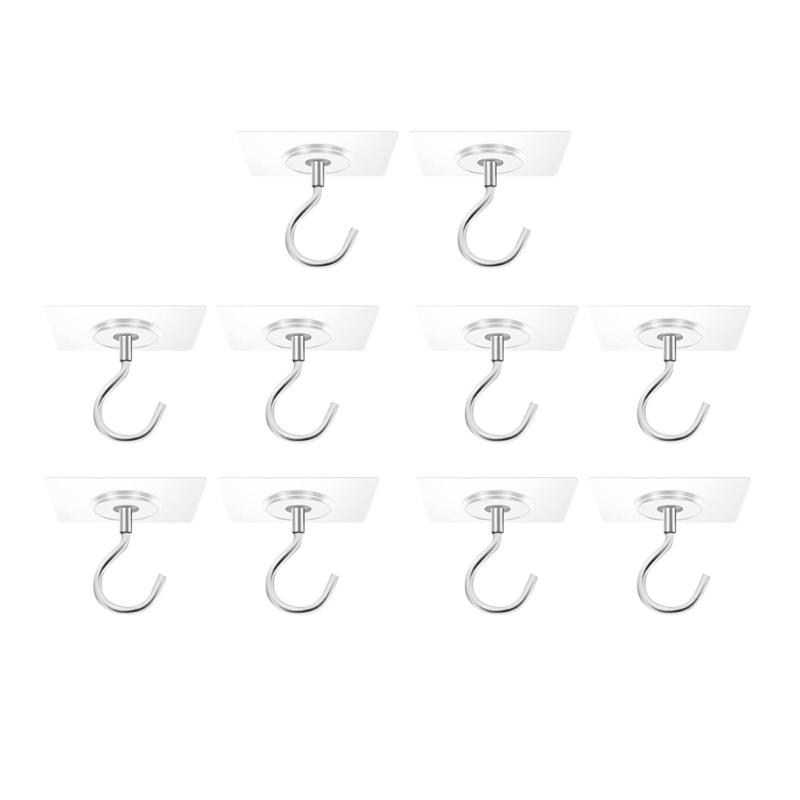 1-10pcs Adhesive Ceiling Hooks No Drill Hanging Hook for Hanging Plant Wind Chimes Stainless Steel Outdoor Adhesive Hook