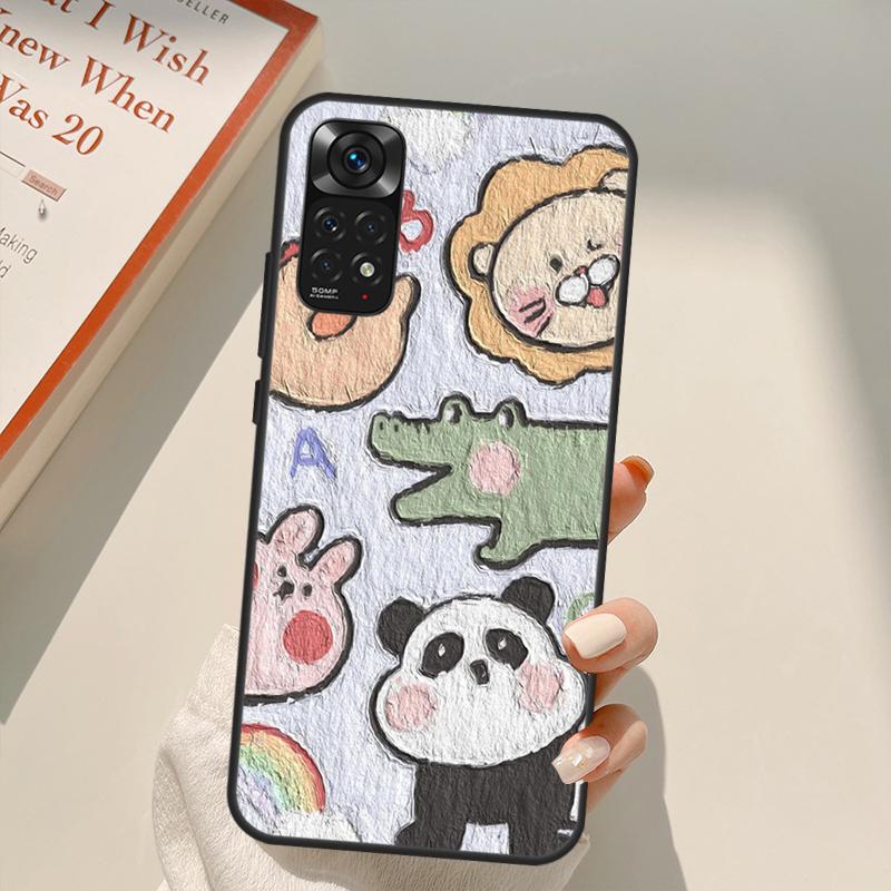 Niedliche Kaninchen Bären Koreanische Ölgemälde Hülle Für Xiaomi Redmi Note 11 10 Pro 8 9 9S 10S 11S 9A 9C 10A 10C K40 K50 Gaming Hülle