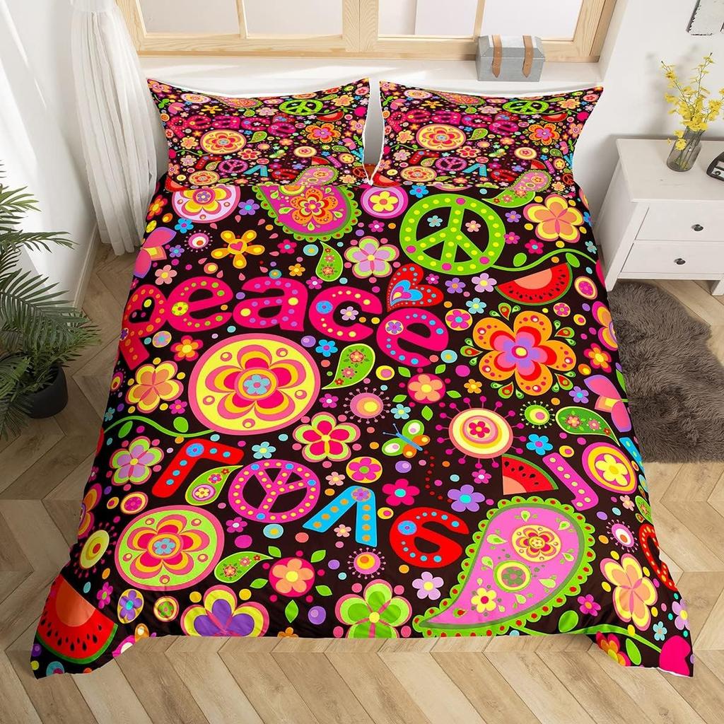 Exotic Mushroom Eyes Rainbow Duvet Cover Queen King Size Bohemian Style Bedding Set For Men Women Halloween Floral 3 Pcs