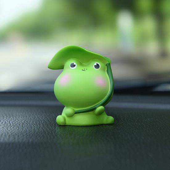 3Pcs Frog Figure with Pad Resin Frog Car Ornament Mini Green Plant Bonsai Pot Home Office Decor Car Interior Accessory