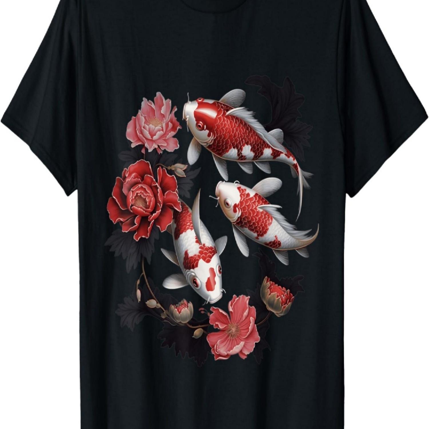 Koi Carp Ying Yang Nishikigoi Fish Cherry Blossom T-Shirt(130) S чёрный