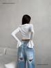 European & American V-neck Lace-up Ruffle Bell Sleeve Top