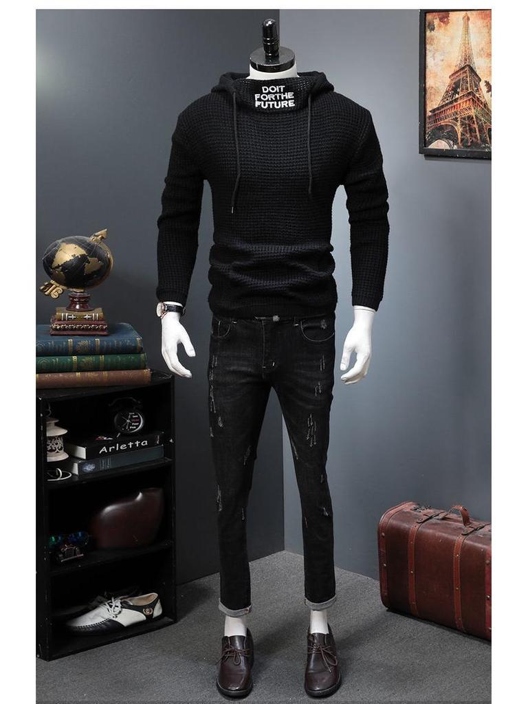 Herren Koreanischer Stil Slim Fit Rollkragen Kapuzenpullover Mantel - Jugend Winter Dicke Strickware