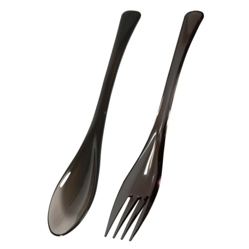IJ Classic Spoon and Fork Set, 20cm, Made in Japan, Bleach Safe, Perfect for Home Parties, Outdoor Activities, and Camping. Stylish and Cute Clear Des