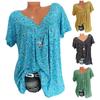 Top V-Neck Floral Print Loose Hem Short Sleeve Women Shirt for Daily Wear