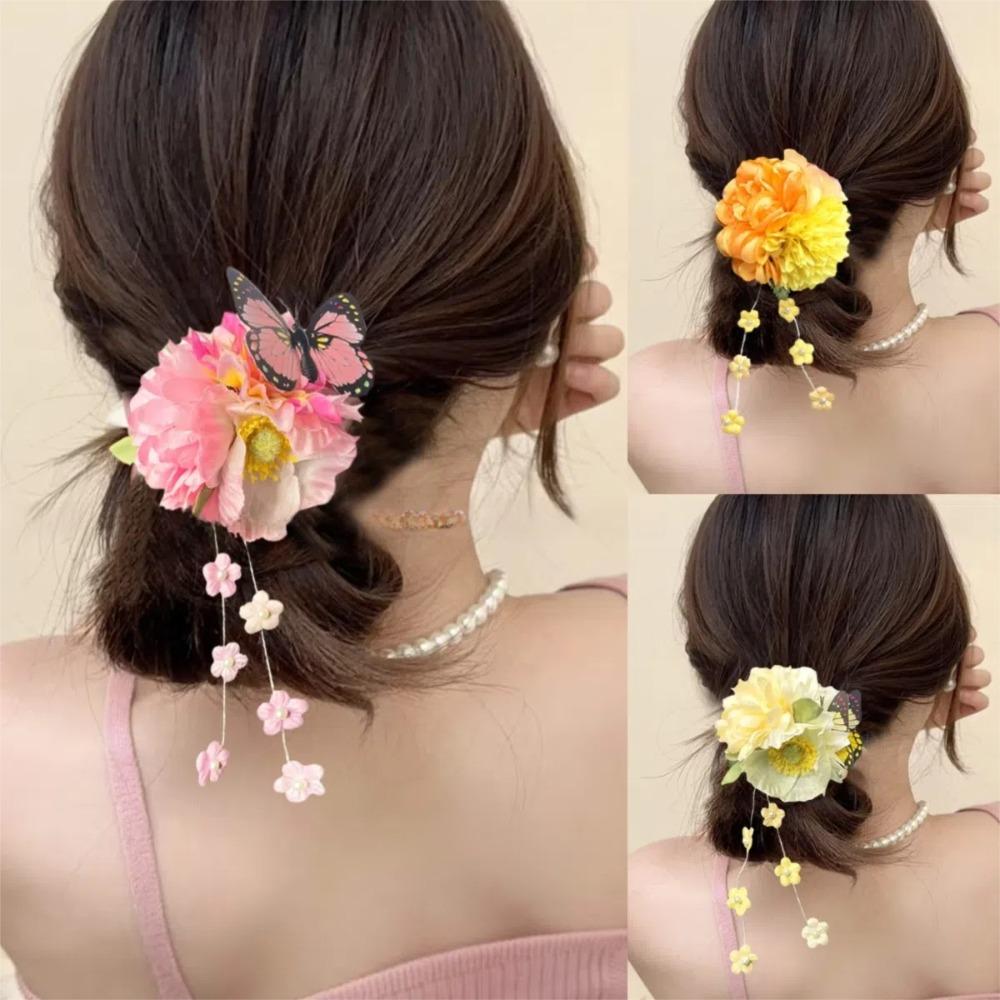 Fringe Tassel Duckbill Clip Chinese Style Barrettes Fairy Flower Butterfly Side Clip  Girl