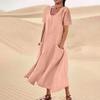Women's Solid Color Round Neck Short Sleeve Loose Hem Dress