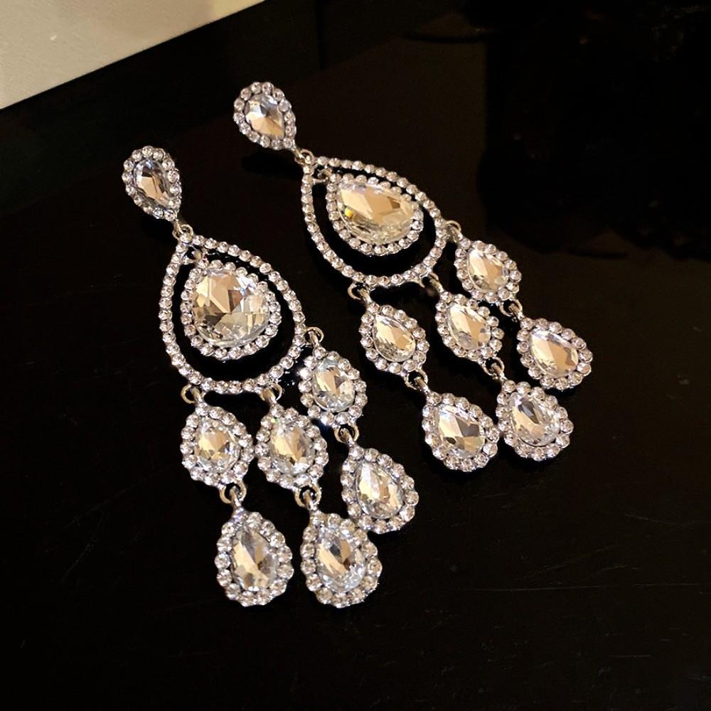 Colored Crystal Water Drop Earrings Exaggerated Design Fringed Earrings  Women s Jewelry серебряный