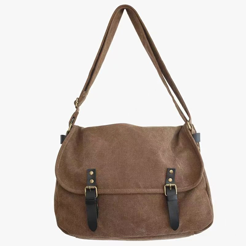 XYKK01 Grote Capaciteit Casual Veelzijdige Student Vintage Messenger Tas Pendelaar Schouder Crossbody Tas bruin