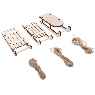 12 Pcs  Unfinished Wooden Sleigh Craft Sled Model Christmas Tree Hanging Pendants Decoration  Farmhouse Christmas  Ornaments