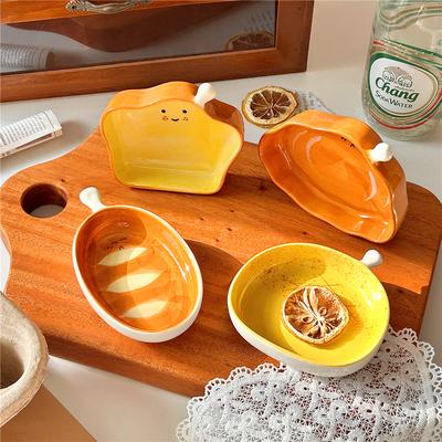 4 stuks keramische bijgerechten, kleine dipschaaltjes, mini kleine bordjes, schattig broodvormig servies
