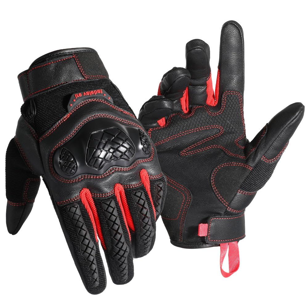 WTACTFUL Motorcycle Smartphone Hard Knuckle Touchscreen and C60 Medium Gloves, Compatible, Gloves, Compatible, Breathable, Durable, Protective, Red,