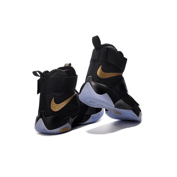Nike Zoom Soldier 10 Noir Or LeBron 10 Bout Rond Velcro Antidérapant Léger Chaussures de Basket Montantes Homme sneaker 885682-991