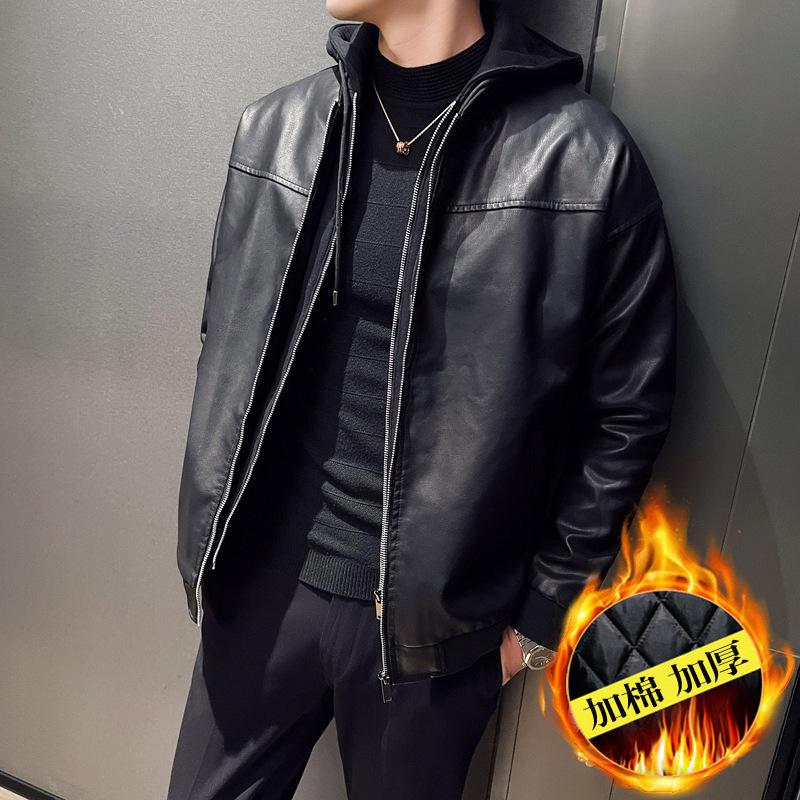 Chaopai Ретро Хлопковая утолщенная кожаная куртка Мужская кожаная одежда и пара Свободная — фото 5