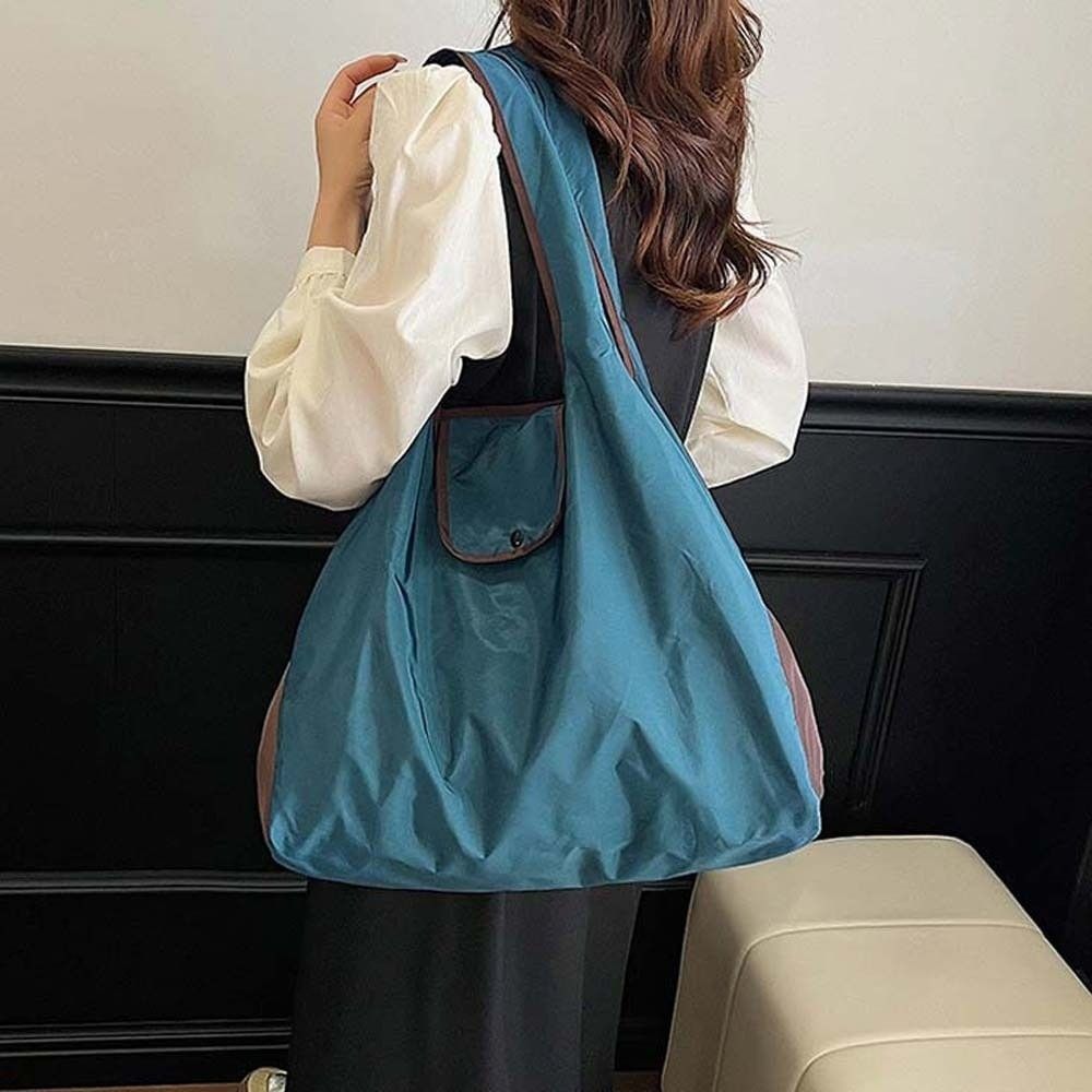 Large Capacity Foldable Shopping Pouch Portable Contrast Color Shoulder Bag  Travel