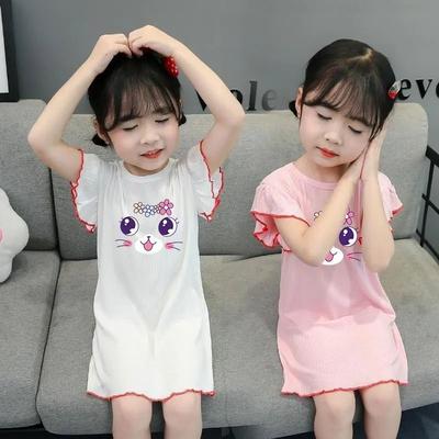 Summer Ice Silk Girls Nightgown Thin Breathable Princess Kids Home Wear Baby Air Conditioner Pajamas