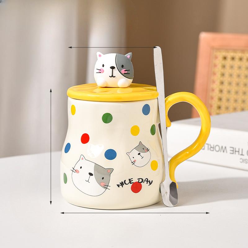 Kreslený zvířátkový trojrozměrný hrnek s víčkem a lžičkou, hrnek pro pár, roztomilý hrnek na pitnou vodu, dětský snídaňový hrnek, keramický