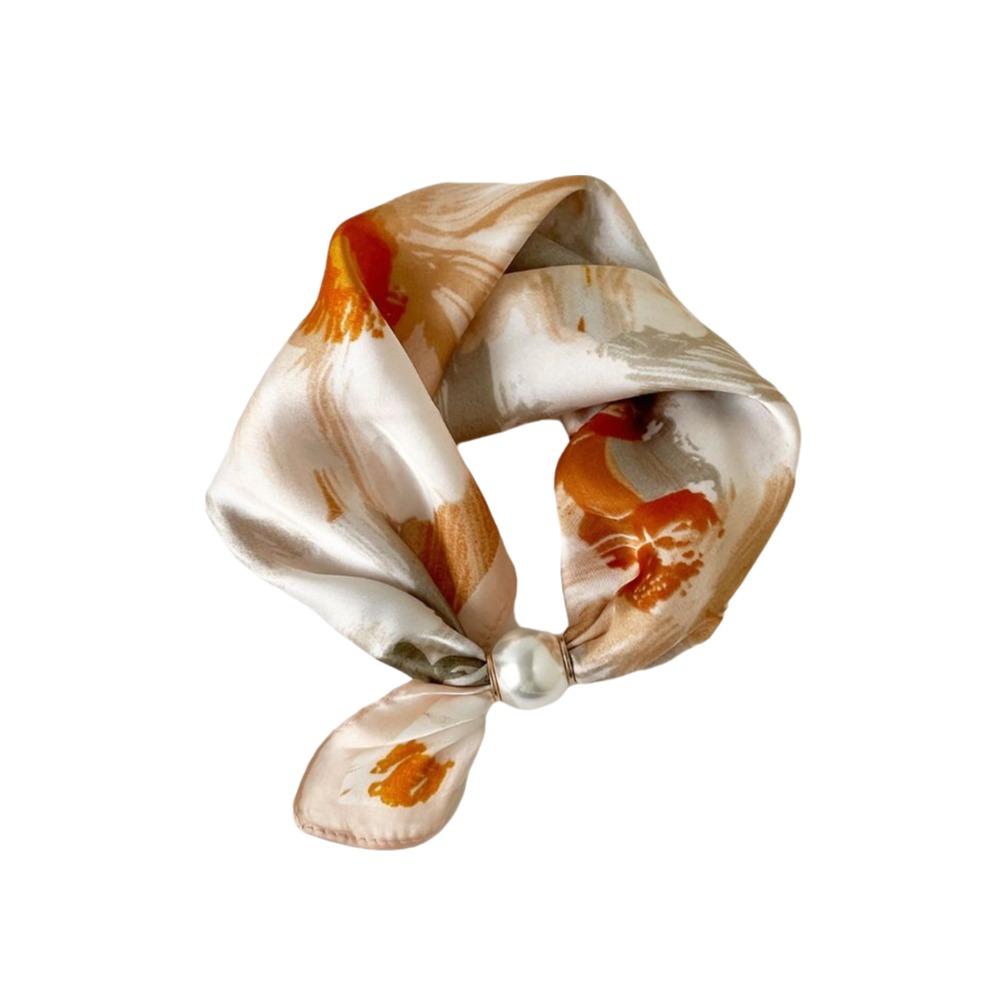 Luxury Lightweight Silk Scarf Soft Artistic Magnetic Clasp Scarf Breathable Versatile Pearl Buckle Scarf Female