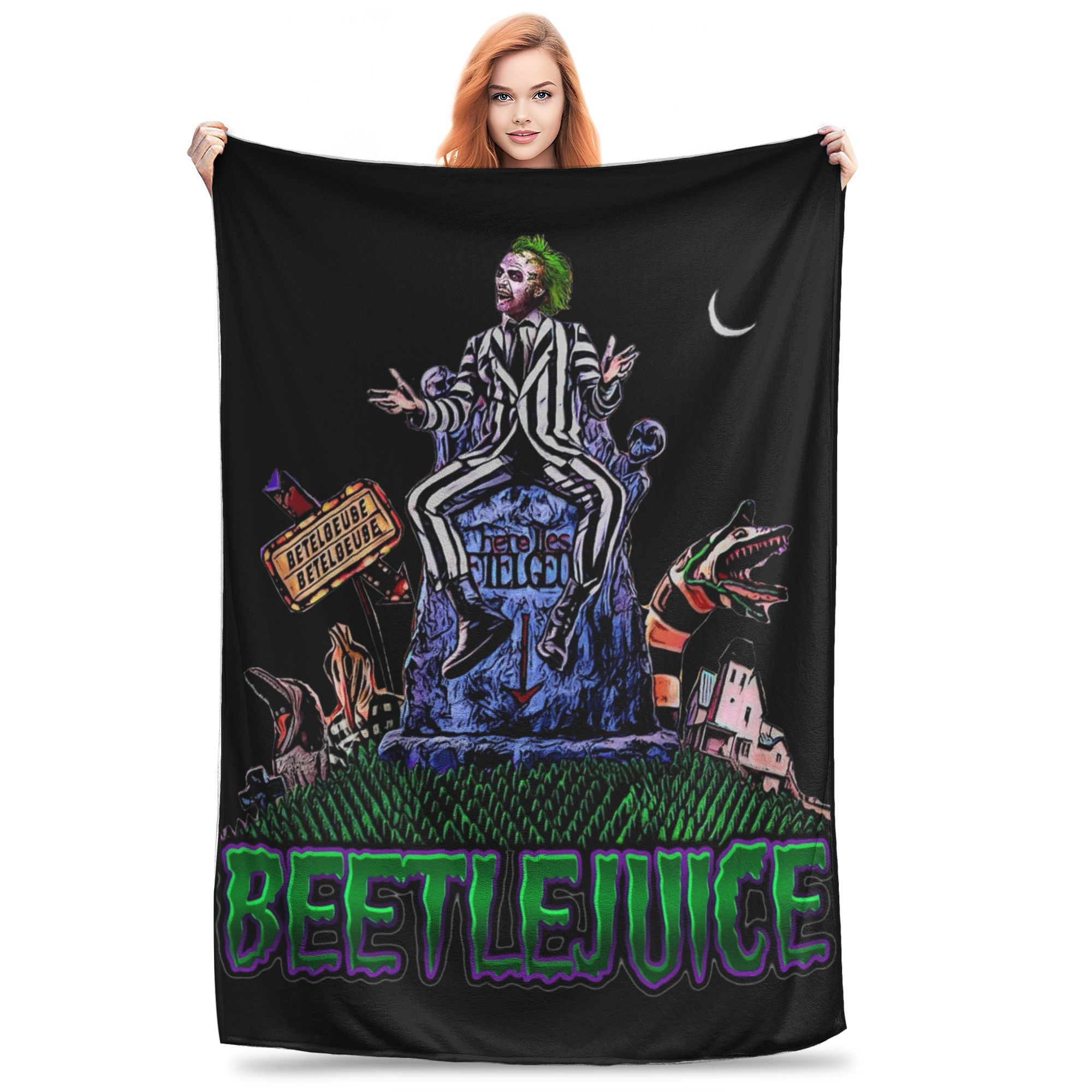 

B-Beetlejuice 2 Horror Movie Throw Blanket for Couch Halloween Soft Fuzzy Plush Blanket 50x60 Inch Multiple Sizes Bedspread 30x40in