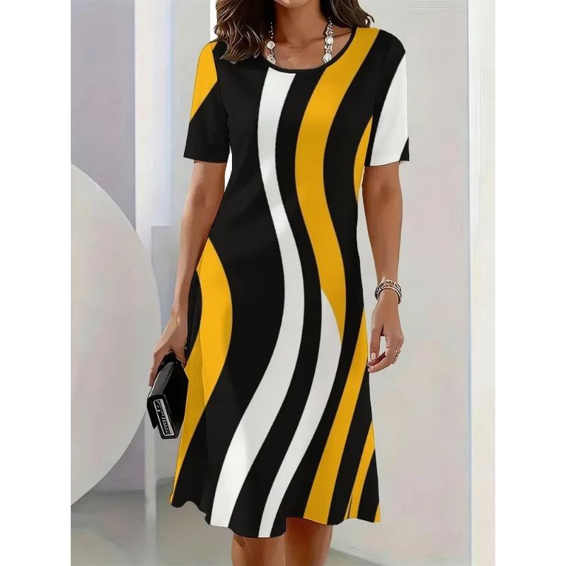 Summer Women's 3D Printed Short-sleeve Dress Is Fashionable, Versatile, Trendy, Breathable, and Casual