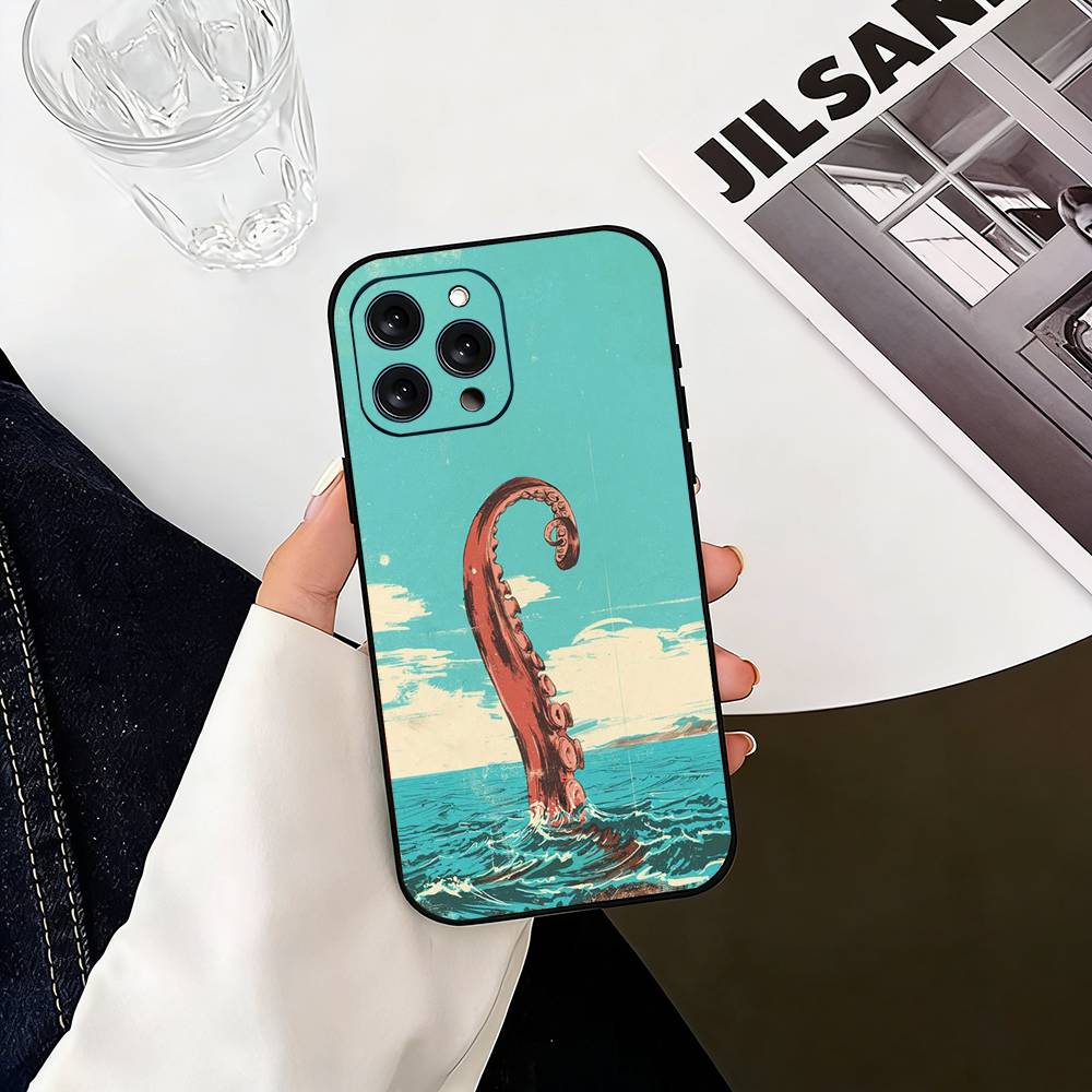 

O-Octopus Phone Case Silicone Soft For IPhone 17 16 15 14 13 12 11 X XR Plus Pro Max Plus iPhone15promax