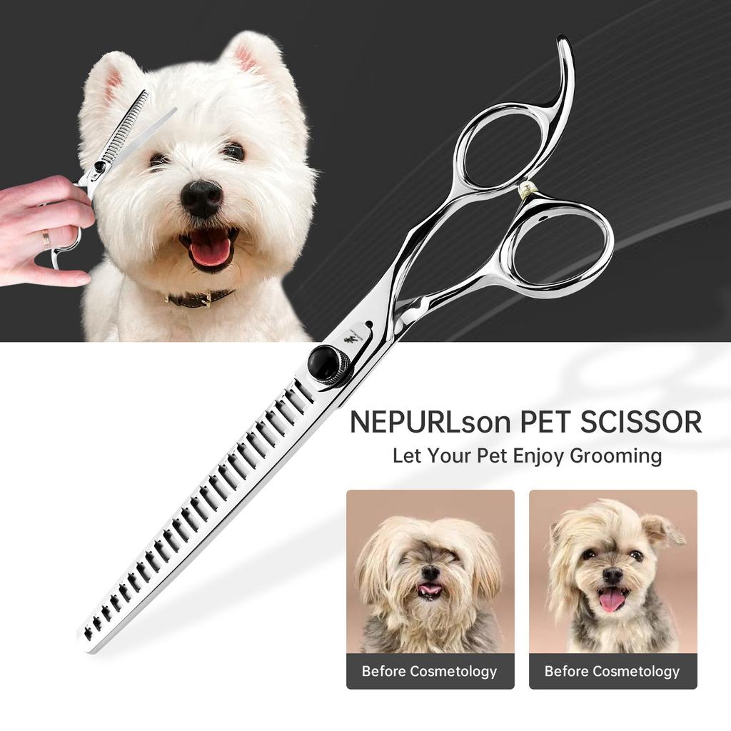 7.5 inch VG10 silver fishbone tooth scissors, professional pet scissors, beauty scissors