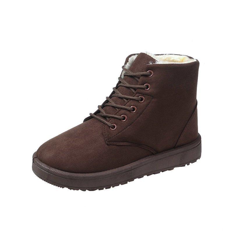 Autumn and winter new Martin boots women's cotton boots fleece thermal short boots flat-bottomed lace-up boots children's snow boots