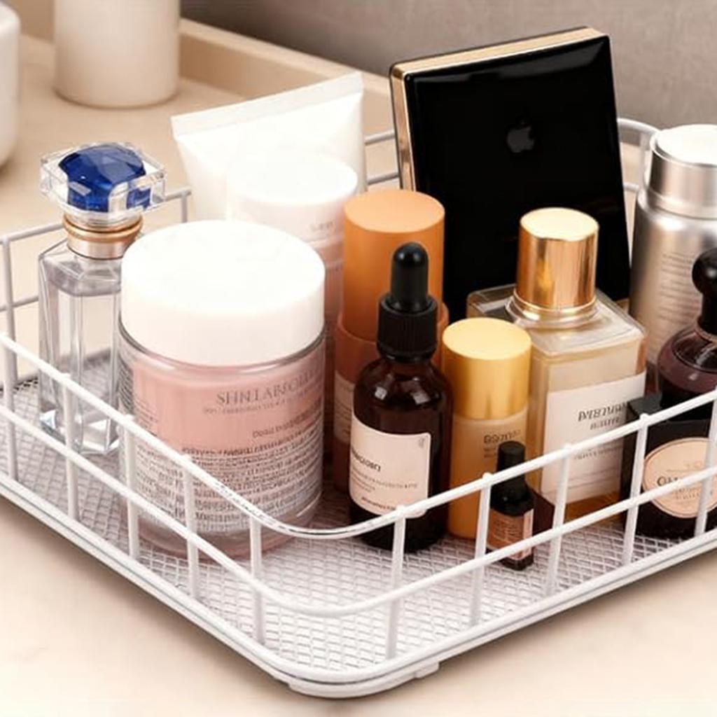 Cold Rolled Steel Storage Basket Nordic Geometric Cutout Desktop Organizer For Cosmetics Office Supplies Bathroom Vanity