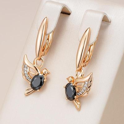 1 Pair Creative Gold Color Bird Dangle Earrings for Women Personality Black Zircon Drop Clip Earrings Party Jewelry Gifts