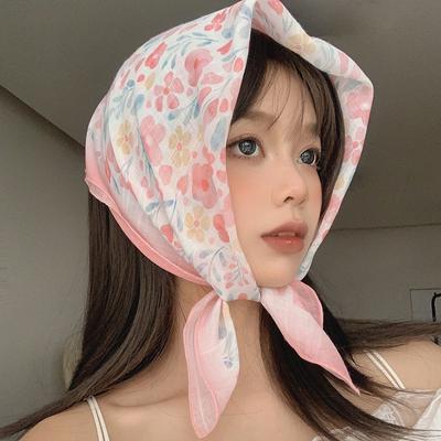 Sweet & Gentle Summer Square Scarf: Women's Pastoral Floral Design Lightweight Airy Sun Protection for Neck & Head Versatile Scarf/Headwrap