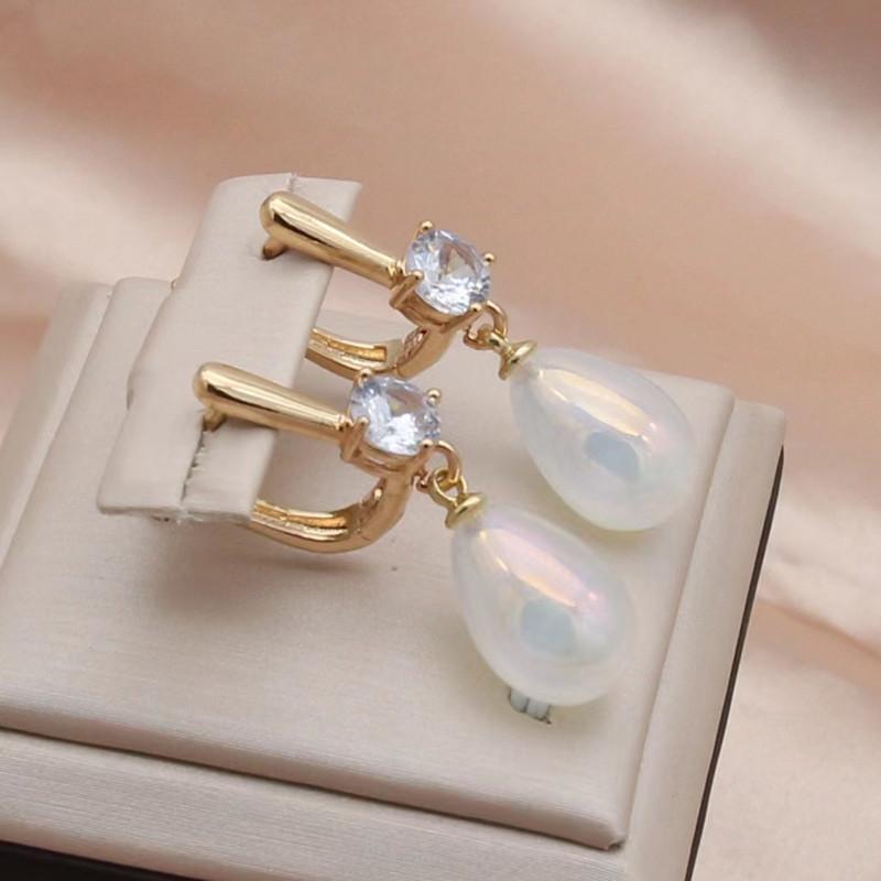 Shiny New Imitation Trendy White Pearl Drop Earrings For Women Fashion Zircon Earring Jewelry Party Accessories