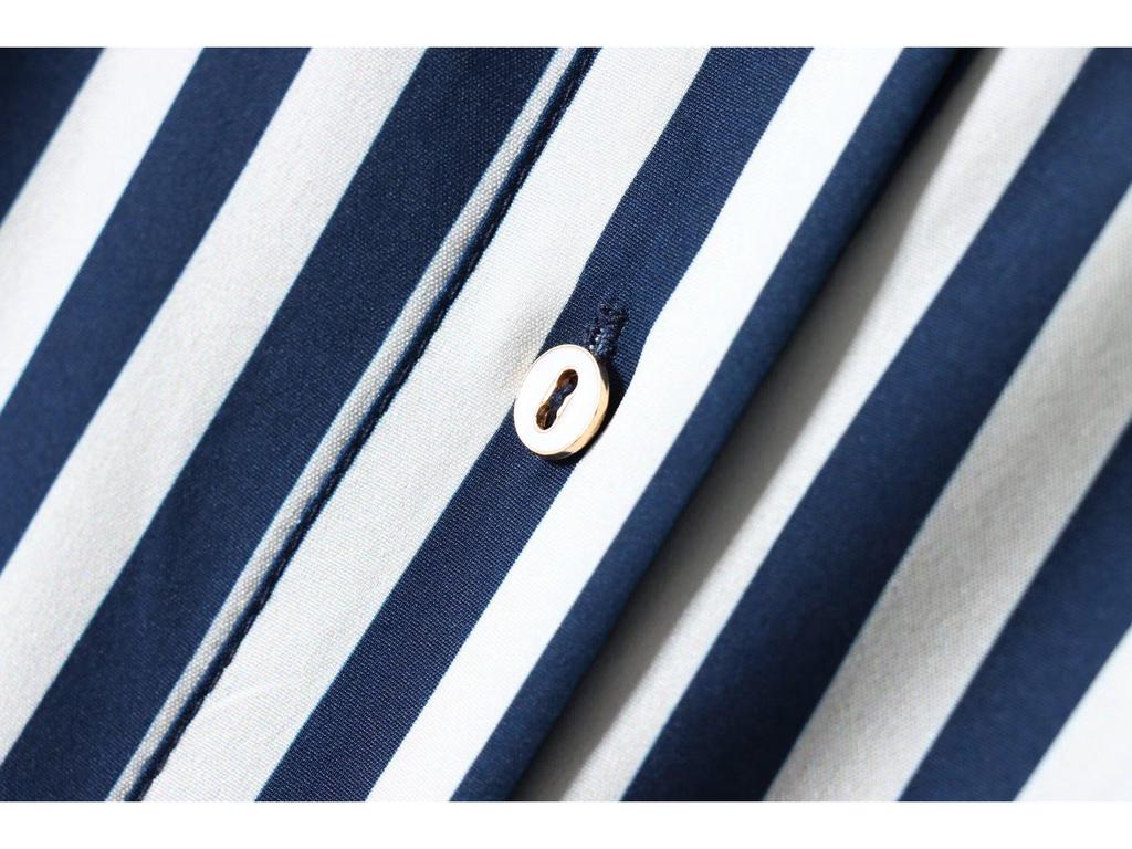 2024 Summer Women's Casual Striped Midi Belt Shirt Dress