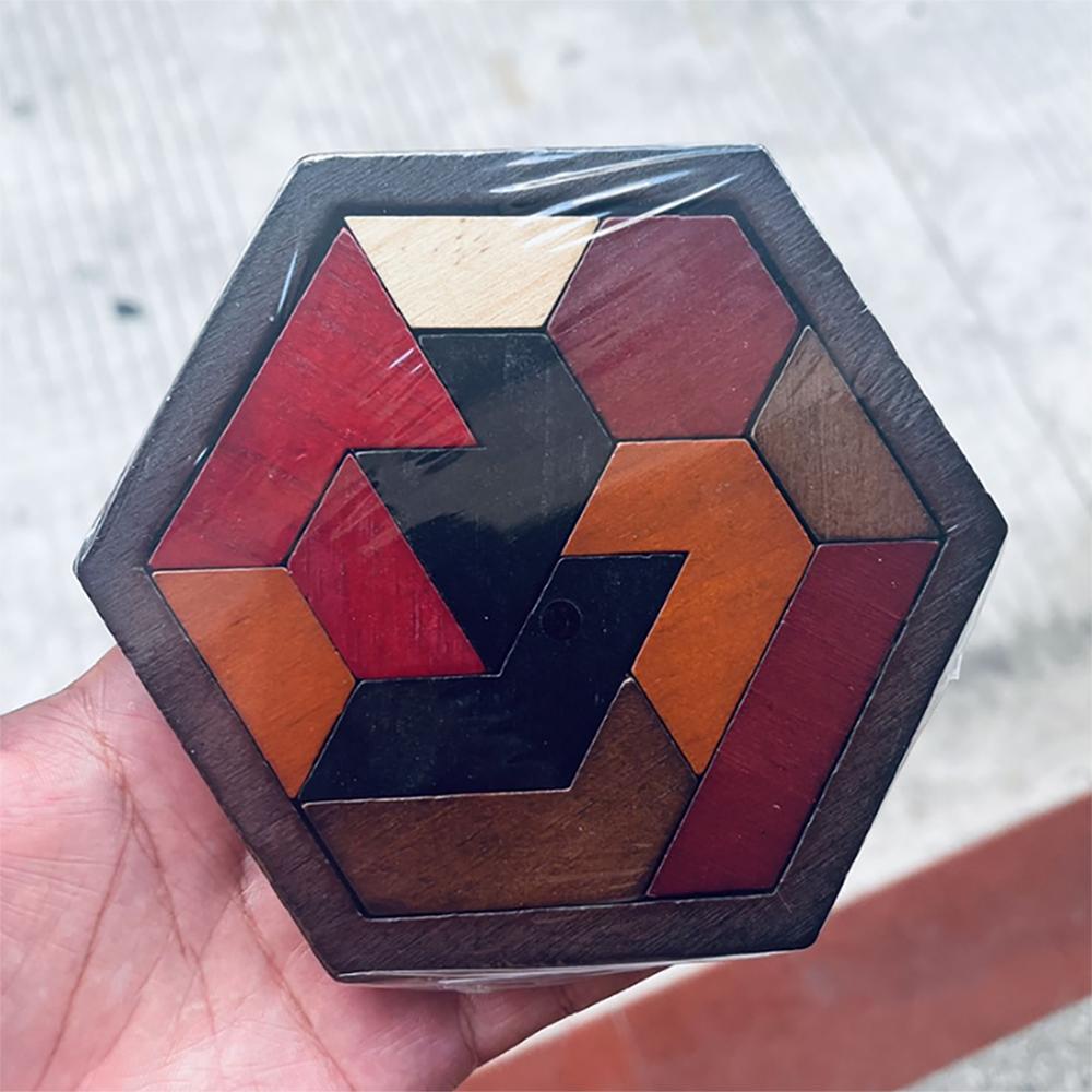 Puzzle Game Hexagonal Wooden Educational Toys Puzzles Board Tangram Board IQ Brain Teaser