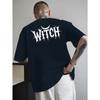 European Size Men'S Witch Graphic T-Shirt - Bright Yellow with Black Gothic Lettering - Loose-Fitting Breathable Summer Tee, Perfect for Halloween