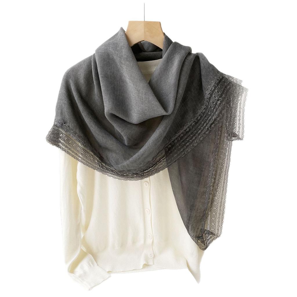 Solid color square scarf Spring and autumn thin lace cotton and linen square scarf Silk scarf Women's vacation beach towel Sunscreen shawl