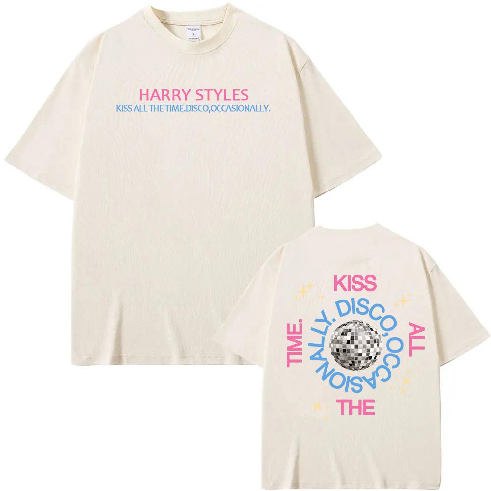HarryStyle new album Print Tee album Kiss All The Time High Quality TEES Summer Harajuku 100%cotton Casual  Round Neck Tees funny Men womens clothes