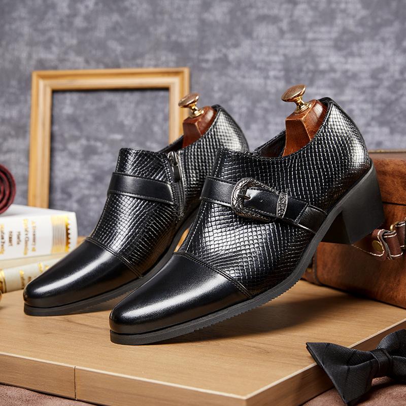 Men's Shoes Retro High Heels Large Size Business Dress Leather Shoes Men's Fashion Cuban Shoes Large Size Casual Shoes