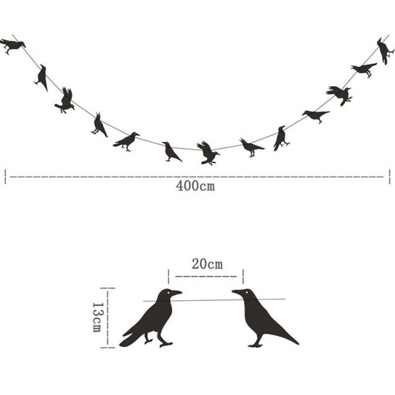 4m Halloween Black Flying Bird Paper Board Crow Pull Flag Hanging Decor Haunted House Decoration Props Events Party Supplies